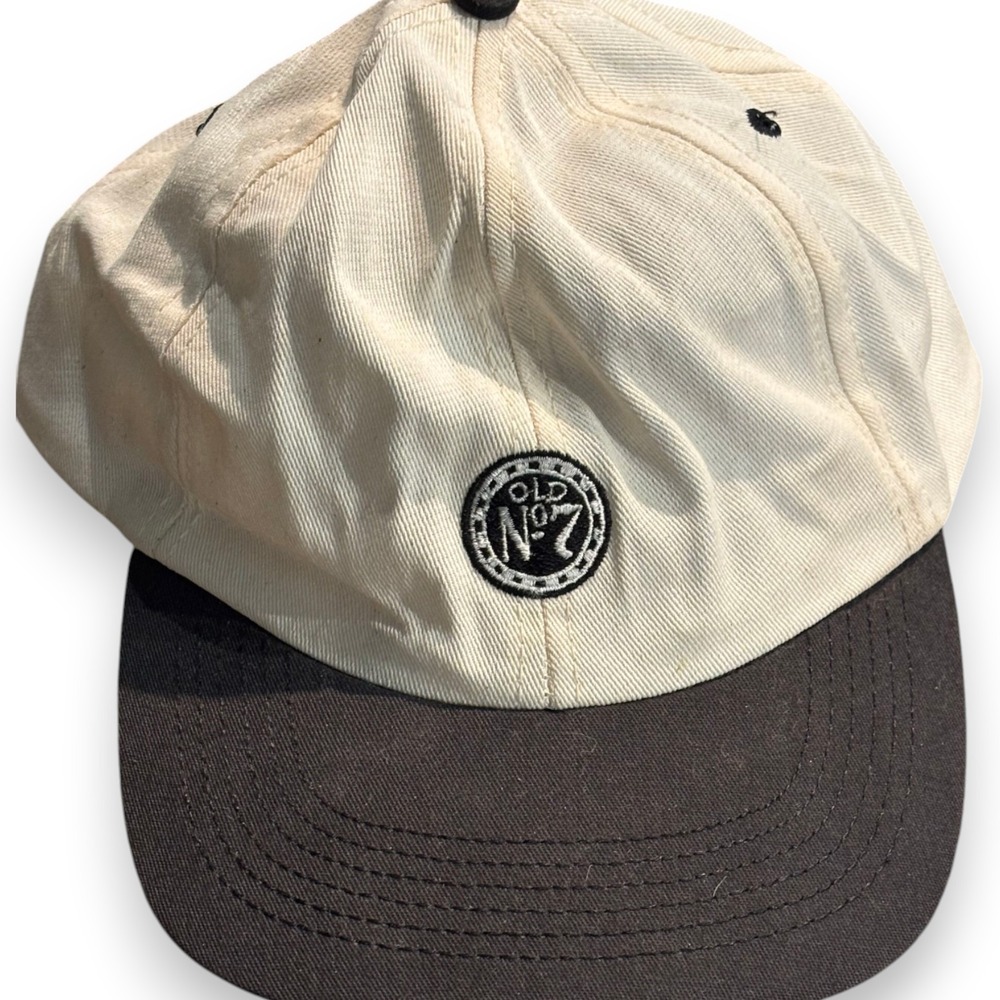 Jack Daniels Old No 7 Hat Mens Cream Black Two Tone Strapback Made in USA Cap